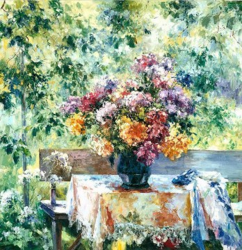 Jardín Painting - Tarde de verano en el jardín de árboles de flores